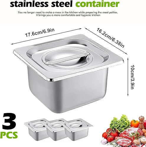 Bac Inox Alimentaire avec Couvercle,3 Pièces Bac Gastronorme,Plat Inox Barbecue,Plat Rectangulaire pour Mariner Viande,Escalopes,Empilable Set à Panure,Récipient pour Cuisine (GN1/6-17.5x16.5x10cm) - Nail Gallerys