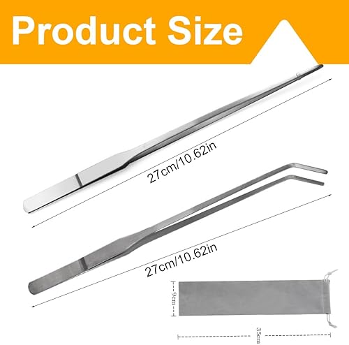 WeddHuis Pince à épiler en acier inoxydable avec étui en tissu - Idéale comme pince à barbecue, pince à cuisiner ou pince à aliments pour aquariums et bassins d'ornement. - Nail Gallerys