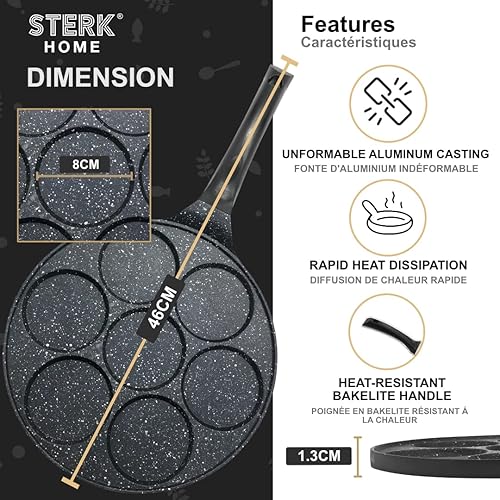 STERK HOME - Poêle à Pancakes 26cm - Poêle à Crêpes - Façon Pierre Noire - Revêtement Anti-Adhésif - Fonte Aluminium - Tous Feux dont Induction - Nail Gallerys