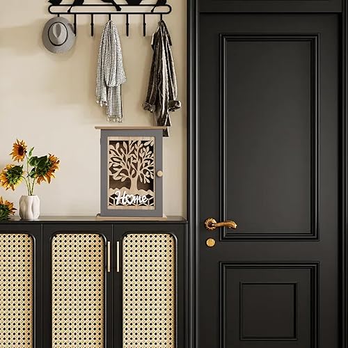 WANDGU Boîte à Clés Murale en Bois: Organisateur Décoratif Vintage avec 6 Porte-Clés, Coffret de Rangement Sécurisé pour Clés et Bijoux, Étagère de Stockage Élégante pour Entrée ou Bureau - Nail Gallerys