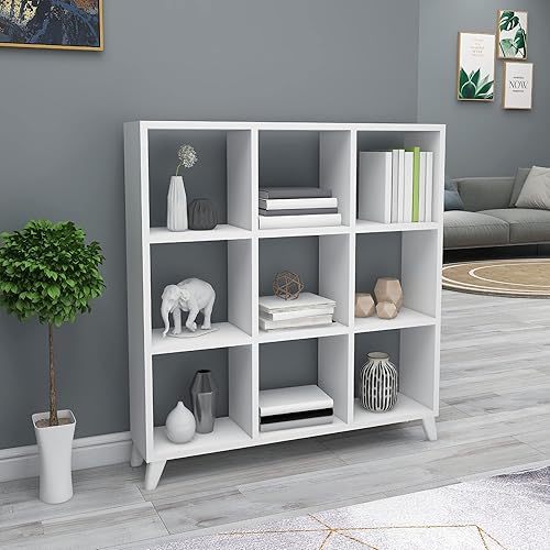 [en.casa] Bibliothèque à 9 Compartiments de Stockage Étagère Autoportante Meuble de Rangement pour Salon Cusine Entrée Panneau de Particules 100 x 88 x 20 cm Blanc - Nail Gallerys