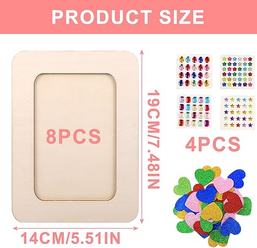 Nizirioo Lot de 8 cadres photo pour bricolage créatif avec autocollants diamants et autocollants poussière dorée - Couleur bois - Kit de bricolage pour anniversaire d'enfant - Cadeaux d'artisanat - Nail Gallerys