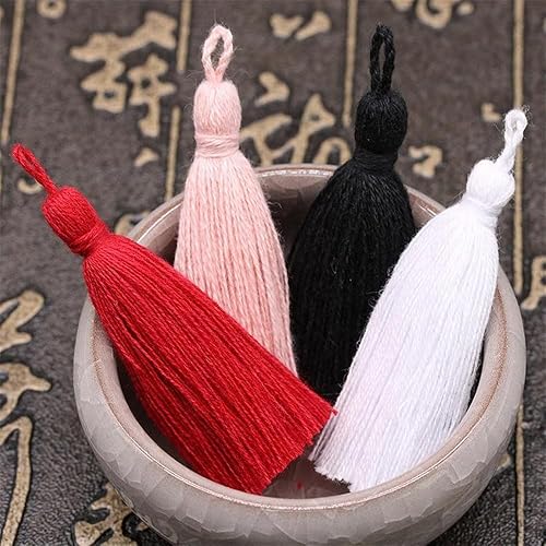 Lot de 10 pompons de 5 cm avec boucle de corde, en coton, franges, marque-pages multicolores, style bohème, pampille, guirlande à suspendre, mini franges, pour bricolage (rouge) - Nail Gallerys