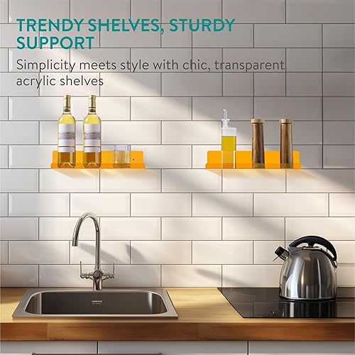 Navaris Étagère Murale - Lot 3X Etagere Murale en Acrylique 38 x 10,2 x 7,6 cm - Étagère Suspendue Fixation Mur Chambre Salon Bureau Cuisine - Nail Gallerys