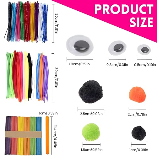 behone 300 Fil Chenille Coloré en outre Décoration des Yeux et Pompon,10 Couleur Fil Chenille pour DIY Bricolage Décoration,Fils Chenille pour Réaliser des Bouquets,Animaux,Décorations de Noël - Nail Gallerys