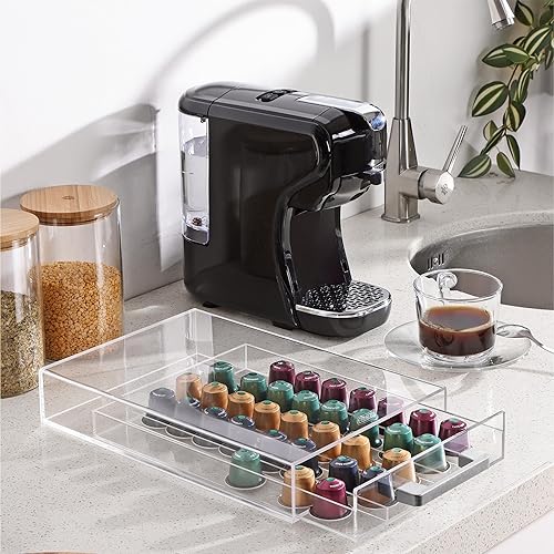 Navaris Distributeur de Capsules Café - Tiroir Rangement Capsule Cafe Transparent Compatible avec Nespresso - Porte Capsule Organisateur pour 50 Dosettes avec Support Machine a Cafe - Nail Gallerys