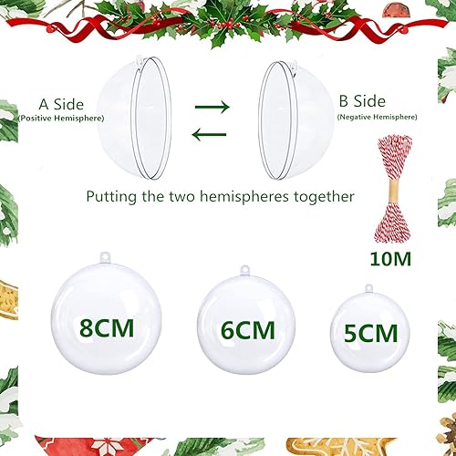 Surflyee Lot de 20 Boules de Noël à Remplir en Plastique Transparent, 6CM Boule de Remplissage Acrylique, avec Cordon de Couleur 10M, pour Faire de l'artisanat, Décoration d'arbre de Noël - Nail Gallerys