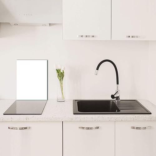TMK - Cache-plaque en verre - 40 x 52 cm - Pour cuisinières électriques ou à induction - Plaque de protection anti-éclaboussures - Planche à découper décorative aspect bois - Blanc - Nail Gallerys