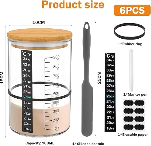 Levain pour Pain, 900 ml - Kit de Démarrage Avec Thermomètre, Papier de Marquage en Papier, Mastic en Silicone, Sécipient avec Couvercle pour la Cuisson du Pain au Levain - Nail Gallerys