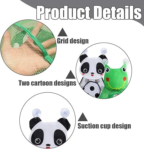 Lot de 2 filets de rangement pour jouets de bain, filet de rangement pour jouets de bain panda, filet de rangement pour jouets de bain pour bébé, filet de rangement pour jouets avec deux crochets - Nail Gallerys