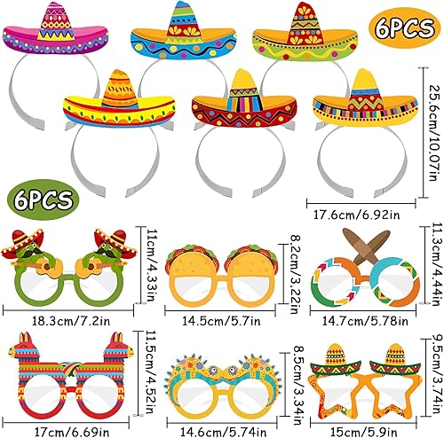 Lets Joy 6 Pièces Chapeaux de Fête Sombrero, 6 Pièces Lunettes de Fête Hawaïennes, Sombrero Bandeau Mexicain, Cinco De Mayo Sombrero Mexicain Bandeaux Aloha Carnaval Accessoires - Nail Gallerys