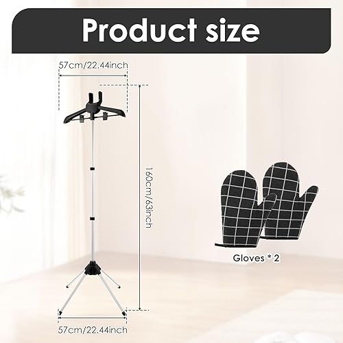 TNTGMG Support pour défroisseur à Vapeur, Cintre Pliable pour défroisseur à Vapeur avec Gant de Repassage, Support pour Fer à Vapeur, Longueur réglable de 84 à 160 cm, Support de séchage Portable - Nail Gallerys