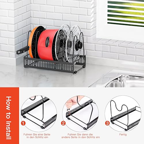 ZOESCI rangement casserole avec 10 Compartiments Réglables, rangement couvercle casserole, rangement casseroles dans placard, rangement poele, rangement cuisine assiette, support pour poele. - Nail Gallerys