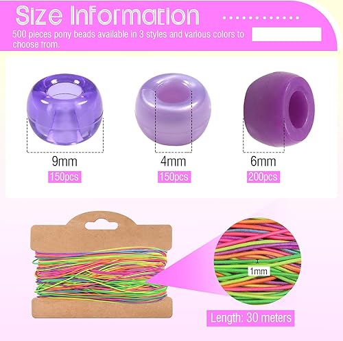 TOAOB 500pcs Perles Poney à Paillettes 6 x 9 mm Multicolores Perles en Plastique avec 30m Couleurs Fil Élastique pour Fabrication de Bijoux DIY Tressage de Cheveux Collier Bracelet Noël Artisanat - Nail Gallerys