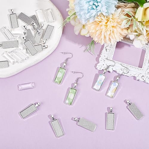 UNICRAFTALE 20 lot Boucles D'Oreilles Pendantes Rectangulaires Vierges 25x10mm Plateaux à Pendentifs Acier Inoxydable Crochets avec Cabochons en Verre Rectangulaires pour la Fabrication de Bijoux - Nail Gallerys