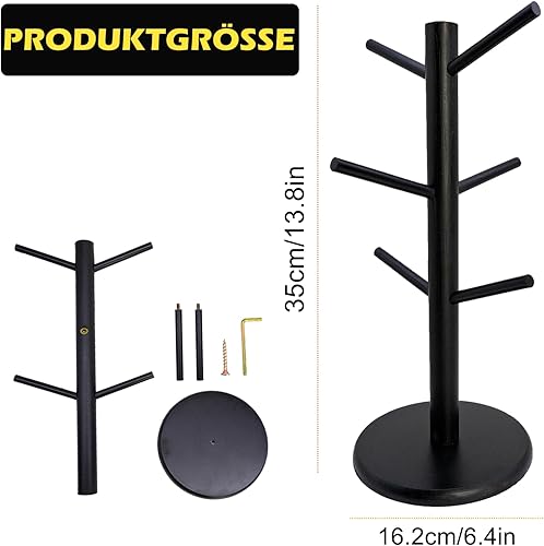 Mritrit Porte Tasses Bambou avec 6 Crochets, Porte Tasse Arbre pour Grandes Tasses, Support Tasse a Cafe Suspendu pour Cuisine (Naturel) - Nail Gallerys