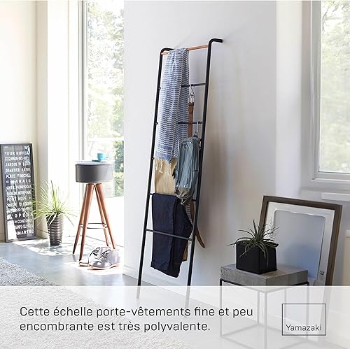 Yamazaki 2813 Tower Leaning Ladder Hanger, Black, Steel/Wood, 45 x 24 x 160 cm - Nail Gallerys