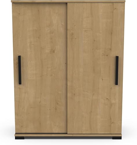 Meuble De Rangement En Bois 2 Portes Coulissantes 3 Etagères – Style Industriel – Coloris Chêne Hamilton & Finitions Noir Mat - 80 x 102 x 36 cm - Nail Gallerys