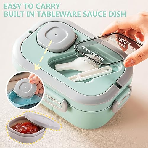 Miawtro Boîte à déjeuner Bento double 1200 ml avec compartiments, boîte à lunch pour adulte, boîte à salade à emporter, boîte à lunch de qualité alimentaire, passe au micro-ondes (vert) - Nail Gallerys