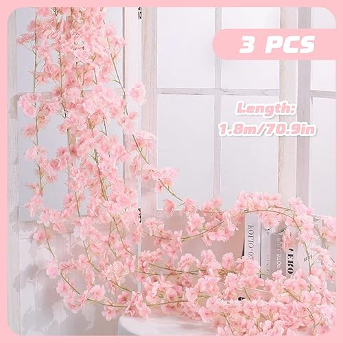 Lot de 3 guirlandes de fleurs de cerisier artificielles - Rose - 180 cm - Guirlande de fleurs de cerisier artificielles - Décoration pour mariage, fête, maison, jardin (style 2) - Nail Gallerys