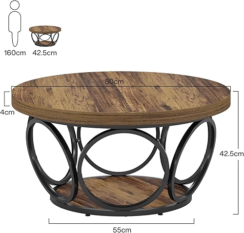 Tribesigns Table Basse Ronde 2 Niveaux, Table de Salon Bois 80 cm, Structure en métal, T-Able Ronde Bois, Plateau Épaissi, Facile à Monter Industriel (Grain du Bois) - Nail Gallerys