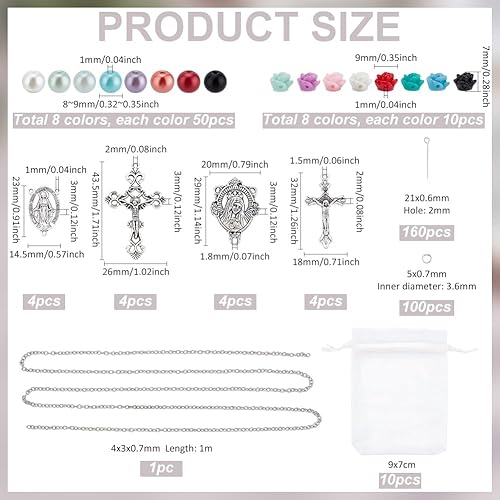 PH PandaHall 767pcs Kit de Fabrication de Bijoux de Chapelet Fournitures de Collier de Prière 8mm Perles Rondes Pendentifs en Croix pour Chapelet Bracelet Collier Fabrication de Bijoux Pâques Ramadan - Nail Gallerys