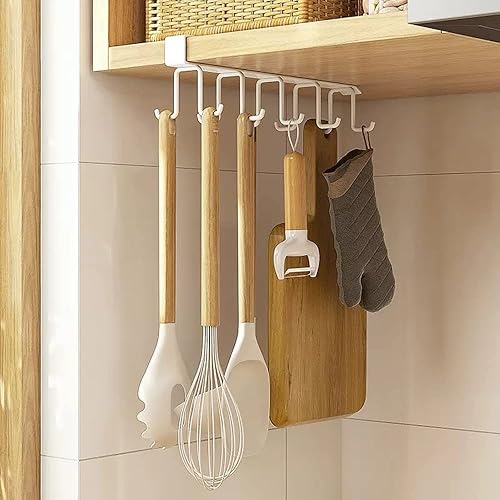 EigPluy Lot de 2 Tasse Rangement Crochets,Tasses à Crochets sous Armoir, Ustensiles de Cuisine Cravates Ceintures et écharpe Accrocher Porte-Rack Crochet sous Placard Cabinet(Blanc) - Nail Gallerys