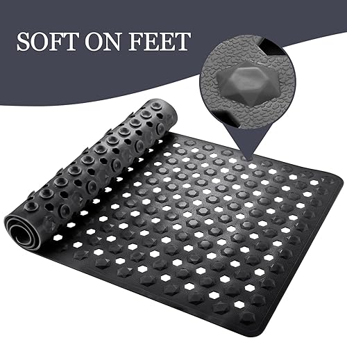 DOPROP Tapis de bain antidérapant extra long avec trous de drainage et ventouses puissantes, lavable en machine, accessoires de salle de bain, baignoire, toilettes, 100 x 40 cm, blanc - Nail Gallerys