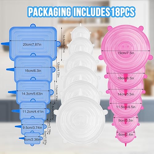 PlsMupn Couvercle en Silicone Réutilisable 18pcs Couvercles Extensibles en Silicone Permanence Couvercle Silicone Alimentaire de 6 Tailles Differentes pour bocaux, bols,bouteilles - Nail Gallerys