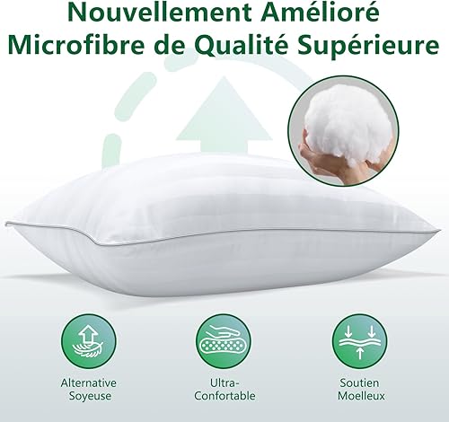 COZSINOOR Oreiller 60x60 cm Lot de 2, Qualité Hotellerie de Luxe Oreiller Lot de 2 Oreillers Confort Moelleux Hypo Allergéniques Anti Acariens d'oreiller pour Dormeurs sur Le Dos Le Côté Le Ventre - Nail Gallerys