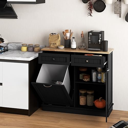 GIANTEX Meuble de Cuisine Rangement, Buffet de Cuisine Vaisselier avec 2 Tiroirs & Armoire à Porte, Placard Commode à Plateau pour Salon Buanderie Toilette, Convient à Poubelle (Non Inclus) (Blanc) - Nail Gallerys