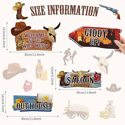 24 Pcs Panneaux Directionnels de Fête Occidentale Panneau de Jardin Occidentale Découpes à Thème de Rodéo Cow-Boy Panneau de Bienvenue Ouest Sauvage Fond de Décor pour Fête d'anniversaire - Nail Gallerys