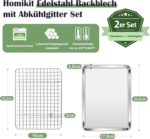 Homikit Plaque de cuisson avec grille de refroidissement, en acier inoxydable, grand moule à gâteau et grille de refroidissement pour pâtisserie, rôti, servir, 40 x 30 x 2,5 cm, facile à nettoyer et - Nail Gallerys