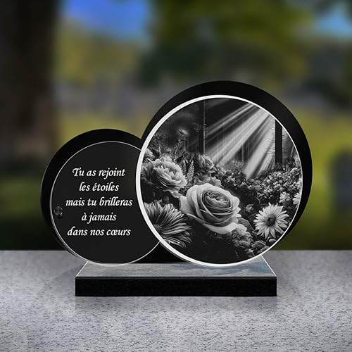 ETERNEL - Plaque Funéraire Personnalisée Double Cœur - Fleurs, Nature, Rose, Pivoine - Texte Personnalisable, Plaque Funéraire Gravée au Laser pour Hommage, Plaque Mortuaire, Tombale, Funérailles - Nail Gallerys