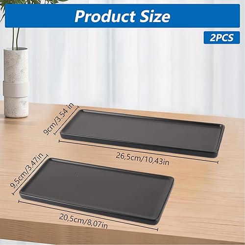 FWEEK 2 pièces Plateau de Salle de Bain Noir, Plateau de Salle de Bain Plateau rectangulaire, Plateau de Rangement de Salle de Bain en céramique pour lavabo, Baignoire et Toilettes, Deux Tailles - Nail Gallerys