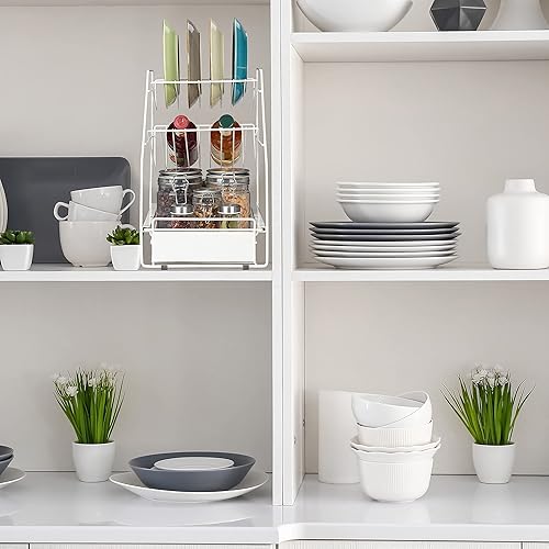 relaxdays Organiseur de Placard, Coulissant, Autonome, Espace de Rangement, étagère de Cuisine, HLP 39,5x25x40 cm, Blanc - Nail Gallerys