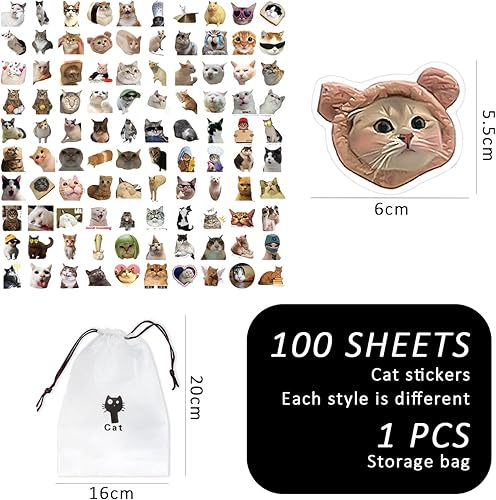 HDGSAFD 100 autocollants chat, sac de rangement transparent, autocollants imperméables, mignons, pour cahiers, bagages, skateboards - Nail Gallerys