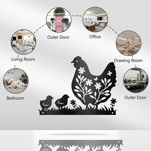 WADORN Décoration Murale en Métal, Représentant une Poule de Ferme Sculpture Murale en Métal Représentant un Poulailler de Ferme Décoration à Suspendre Panneau Décoratif pour Maison 27.7x30cm - Nail Gallerys