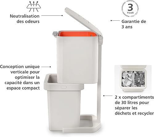 Joseph Joseph - Totem Pop unité de tri sélectif des déchets, 40L, Pierre - Nail Gallerys