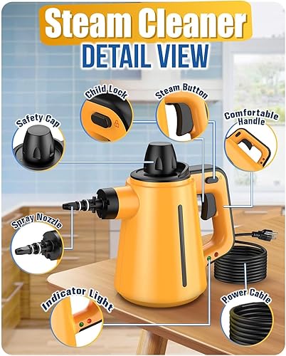 Nettoyeur vapeur avec 10 accessoires, pression de vapeur de 3,5 bar, 380 ml, 1050 W, pour sols, meubles rembourrés, joints et voitures, élimine la saleté et la graisse - Nail Gallerys