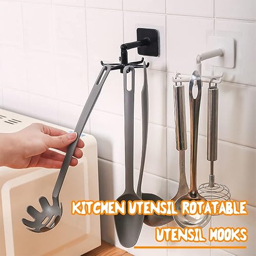 Sixfolo 4 Pièce Crochet Pliant Rotatif à 360 °,Support Ustensiles Cuisine Plastique Sans Perçage Rangement Organiseur Rack 6 Griffes avec 4 Crochets pour Cuisine Accessoires Suspendu - Nail Gallerys