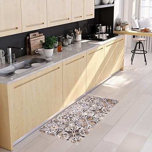 Baroni Home Tapis de Cuisine en PVC Carreaux Motif Faïence, Tapis Cuisine Antidérapant et Lavable, Faïences Rouges et Vertes, 60X180 cm - Nail Gallerys