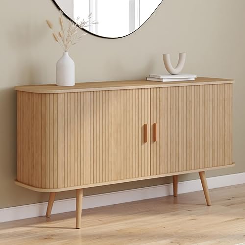 IDMarket - Buffet 140 cm Romie 2 Portes coulissantes Lattes tasseau Bois Coloris chêne - Nail Gallerys