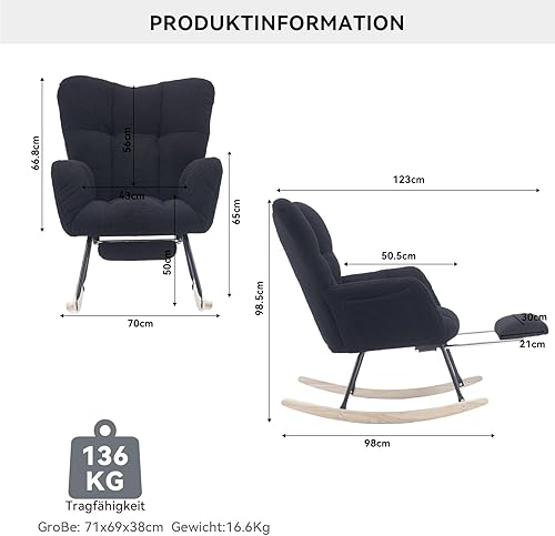 YGHQAP Fauteuil a Bascule avec Repose Pied rétractable, Chaise à Bascule en Tissu Peluche Chaise Allaitement Rocking Chair avec accoudoirs et Poches pour Chambre, Salon (Blanc, 80 * 98 * 98.5cm) - Nail Gallerys