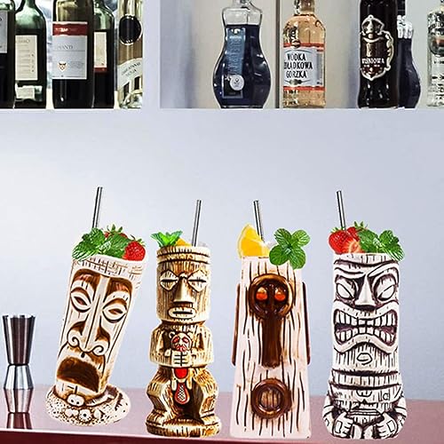 Vinbcorw tiki Cocktails Tiki Mugs Ensemble de 4 Tasses à Cocktail en Céramique Verres à Cocktail Exotiques Tiki Bar Professionnel Hawaiian Party Barware tiki mug reutilisable,Beige - Nail Gallerys