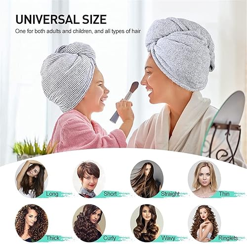 Thstheaven Lot de 2 serviettes pour cheveux fibre de bambou, turban de douche en microfibre avec boutons, super absorbant, séchage rapide pour femme, 63cm*25cm - Nail Gallerys