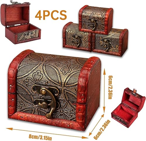Jiavlyx 4 Pièces Petite Boîte En Bois Rétro, 8 * 7 * 6cm Mini Coffre Pirate, Mini Coffre Au Trésor En Bois, Robuste Coffre Au Trésor Vintage En Bois, Pour Rangement Et Décoration - Nail Gallerys