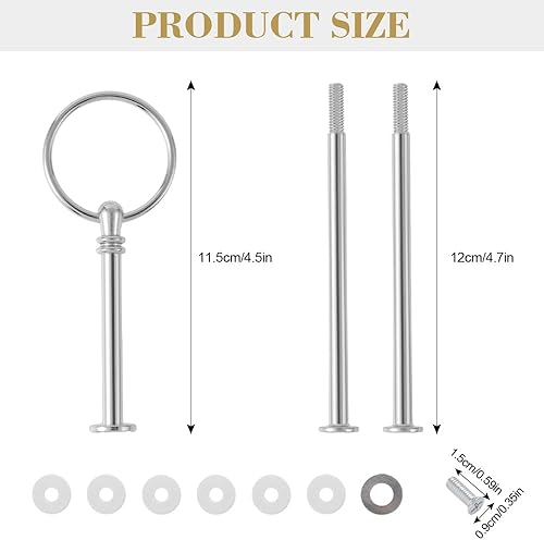 YZROHYI 5 Pièces 3 Niveaux Tiges pour Presentoir à Gâteaux,Barre de Gâteau en Metal,Porte Gateau Etagere avec Vis et Rondelles,Tiges pour Stand à Gâteaux,Support Gateau de Bonbons pour Cupcakes - Nail Gallerys