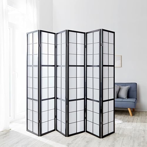 Homestyle4u 6 pan diviseur de pièce écran Pliant - Bois partition Shoji en Riz Noir Blanc - Nail Gallerys