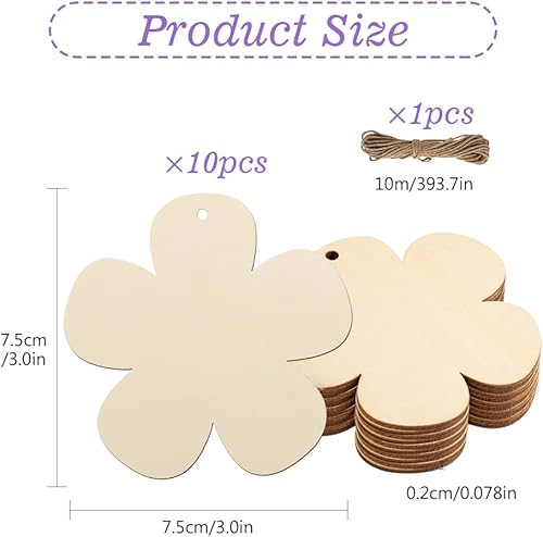 GIDWRIY 10 Pièces Fleur en Bois Decoration 7.5 CM,Fleurs en Bois à Peindre,Fleurs Bricolage Bois Avec Ficelle,Embellissement Fleurs Bois,Tranche De Bois Loisirs Créatifs,Disque Bois Naturel pour DIY - Nail Gallerys